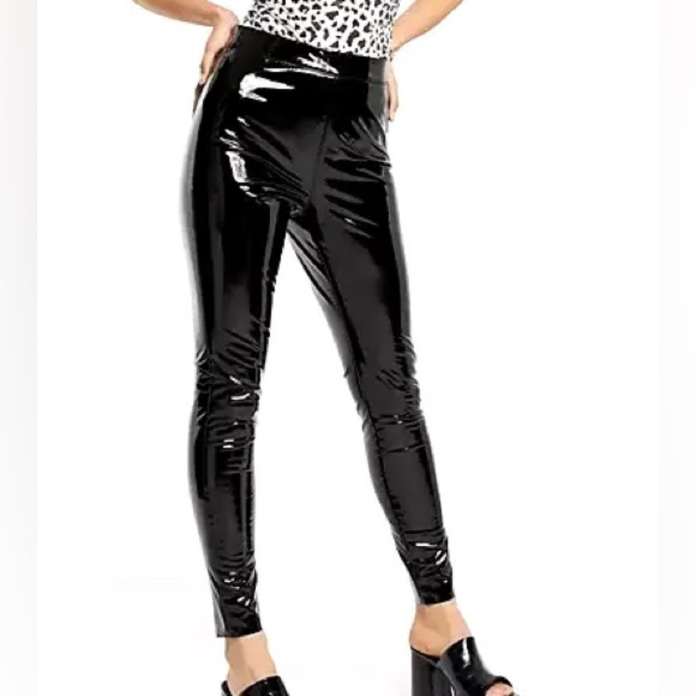 Topshop Pants Black PVC Faux‎ Patent Leather Shiny Leggings Womens Size 4